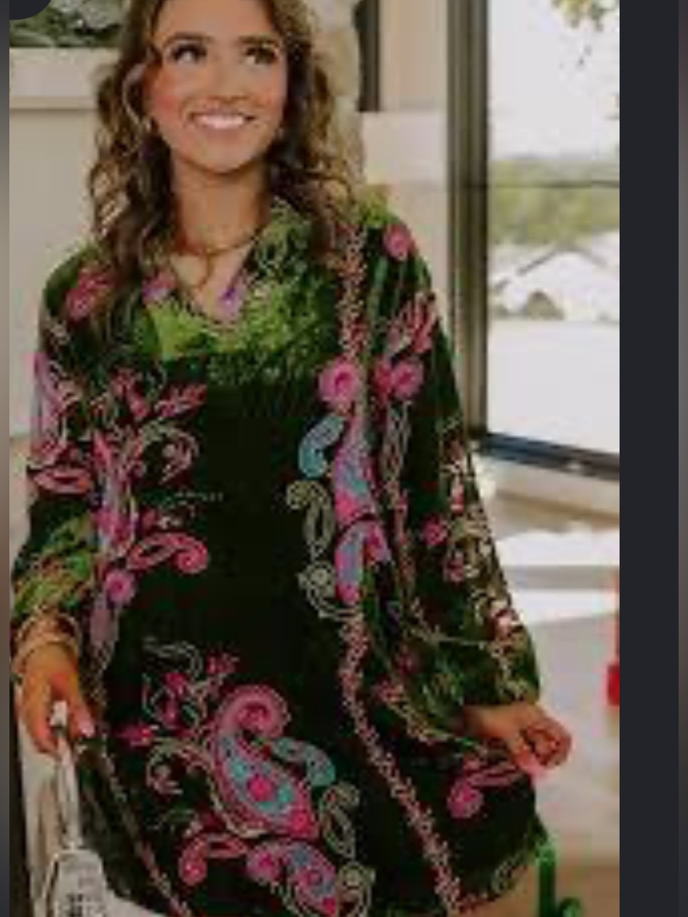 JODIFL New Olive&Multi Velvet Paisley Tunic Dress,L